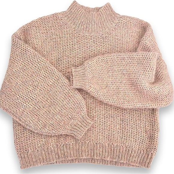 Joie Martika Pink sky knit sweater Fuzzy Ballon Sleeves mock neck - Picture 7 of 8